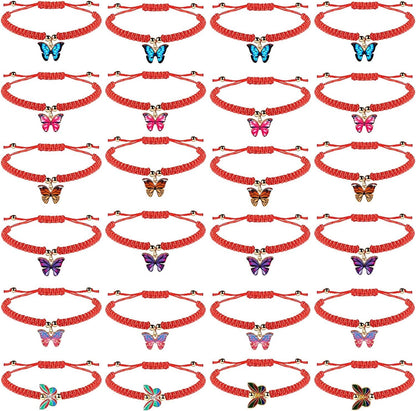 24 Pcs Butterfly Woven Friendship Bracelet Butterfly Crystal Beads Bracelet Adjustable Colorful Butterfly Bracelets for Women Girl Kids Butterfly Birthday Party Favors Apparel & Accessories > Jewelry > Bracelets Jadive Colorful Butterfly Style  