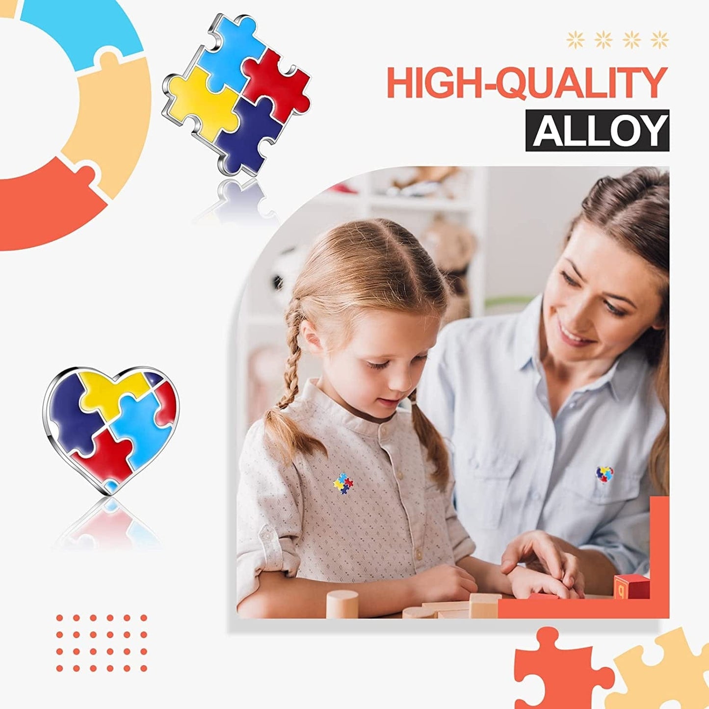 24 Pieces Autism Awareness Lapel Pin Multi Color Autism Puzzle Piece Women'S Brooches Pins for Clothing, Shirts and Jackets, 6 Styles