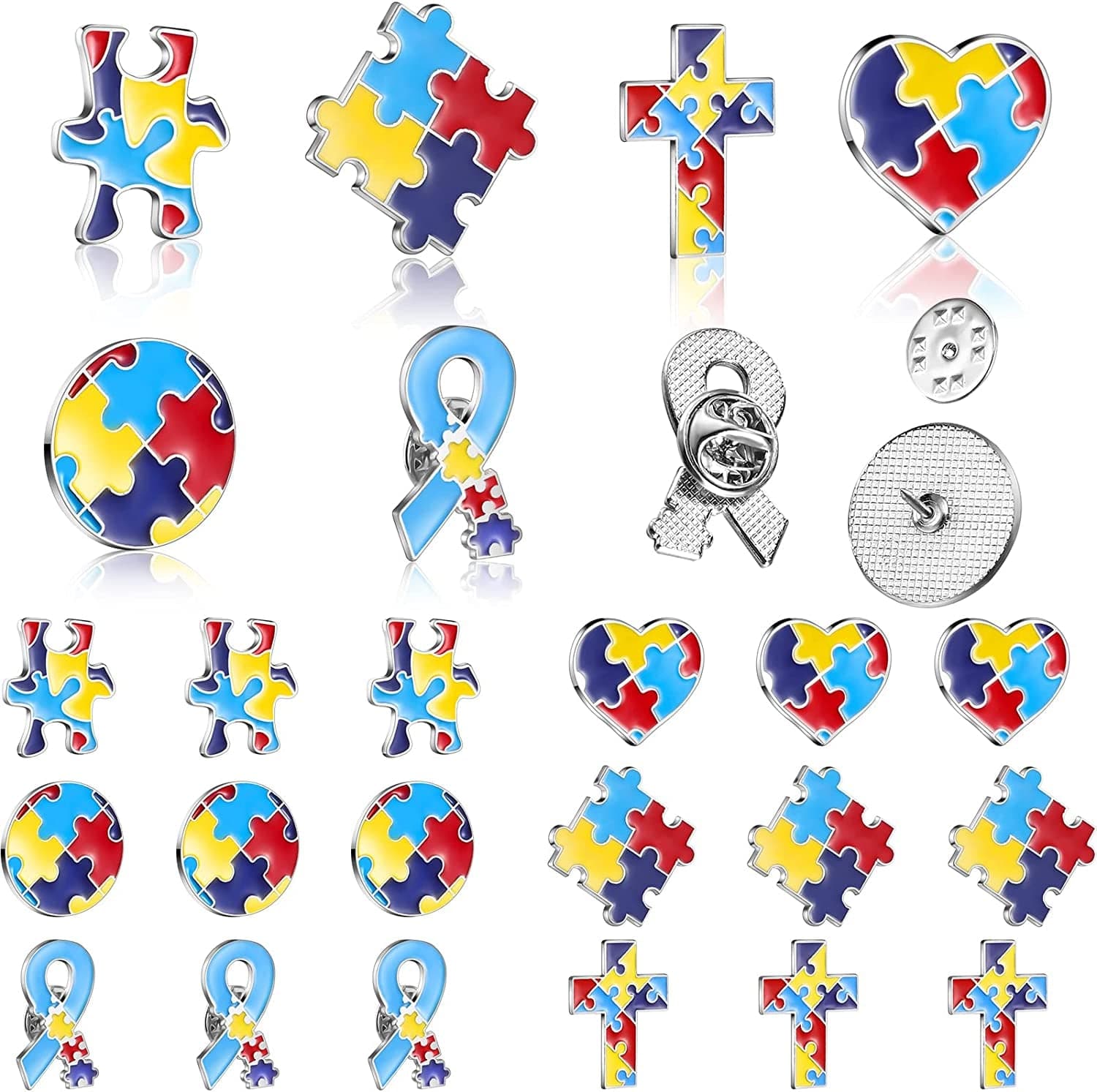 24 Pieces Autism Awareness Lapel Pin Multi Color Autism Puzzle Piece Women'S Brooches Pins for Clothing, Shirts and Jackets, 6 Styles