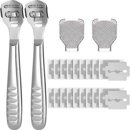 24 Pieces Callus Shaver Set, 20 Replacement Slices Blades 2 Callus Shavers and 2 Foot File Head Foot Care Tools Steel Handle Hard Skin Remover for Hand Feet (Grooved Handle) Health & Beauty > Personal Care > Foot Care Mudder   