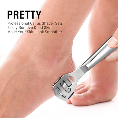 24 Pieces Callus Shaver Set, 20 Replacement Slices Blades 2 Callus Shavers and 2 Foot File Head Foot Care Tools Steel Handle Hard Skin Remover for Hand Feet (Grooved Handle) Health & Beauty > Personal Care > Foot Care Mudder   