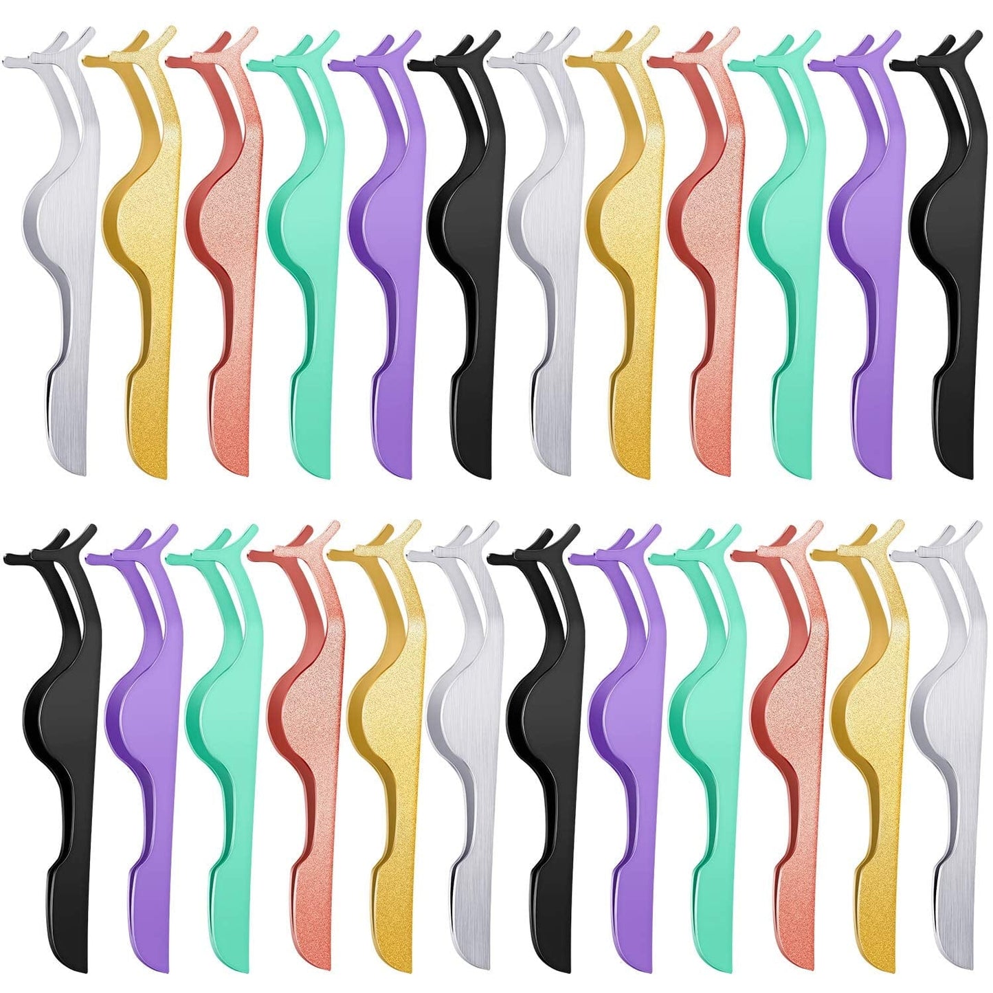 24 Pieces False Eyelashes Applicator Tool Stainless Steel Eyelash Extension Tweezers Remover Clip Tweezers Nipper Eyelash Auxiliary Clip for Women Girls Makeup Application and Removal (Black) Health & Beauty > Personal Care > Cosmetics > Cosmetic Tools > Makeup Tools Honoson Colorful  
