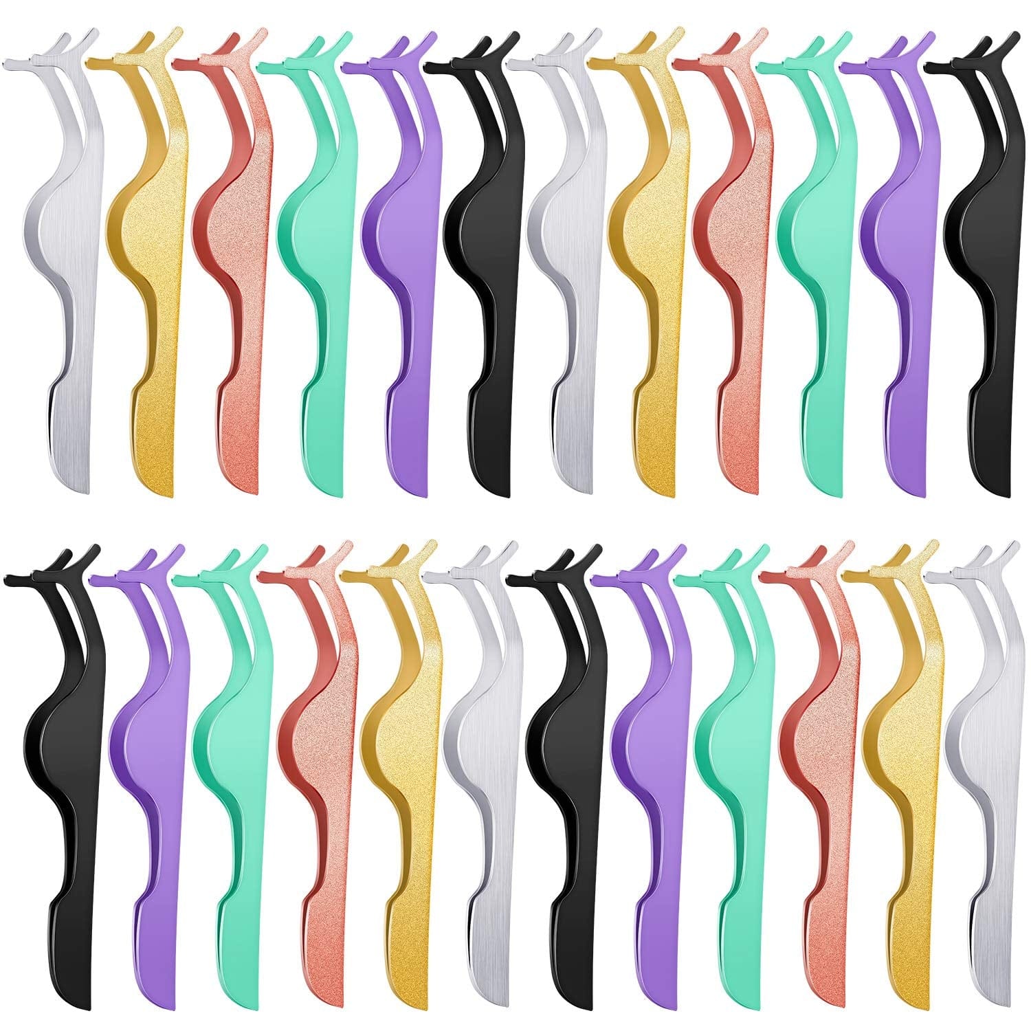 24 Pieces False Eyelashes Applicator Tool Stainless Steel Eyelash Extension Tweezers Remover Clip Tweezers Nipper Eyelash Auxiliary Clip for Women Girls Makeup Application and Removal (Black) Health & Beauty > Personal Care > Cosmetics > Cosmetic Tools > Makeup Tools Honoson Colorful  