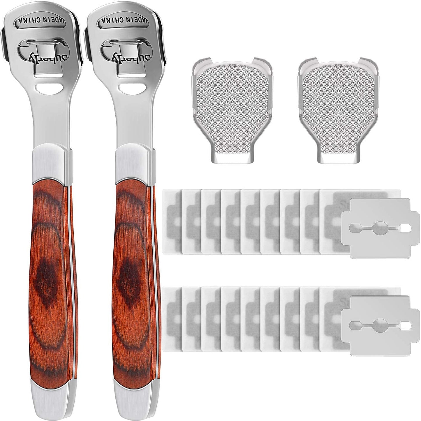 24 Pieces in Total, 2 Callus Shaver Sets Include 20 Replacement Slices 2 Callus Shavers and 2 Foot File Heads Foot Care Tools Hard Skin Remover for Hand Feet (Wooden Handle) Health & Beauty > Personal Care > Foot Care Mudder   
