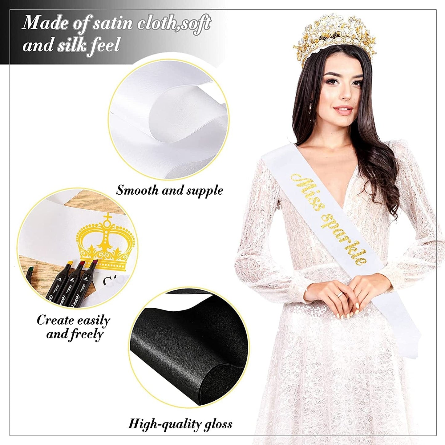 24 Pieces Satin Sash Blank Sashes Pageant Sash Blank Sashes Plain Sashes DIY Plain Sashes Satin Sashes for Wedding Party Decoration Personalized Pageant Your Text Here (Black, White) Apparel & Accessories > Clothing Accessories > Sashes Waydress   