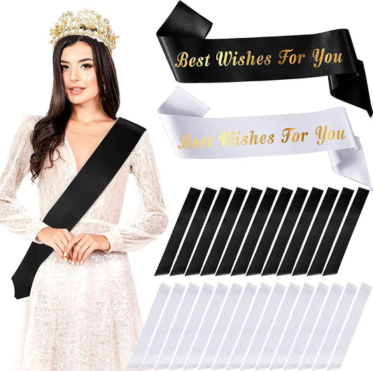 24 Pieces Satin Sash Blank Sashes Pageant Sash Blank Sashes Plain Sashes DIY Plain Sashes Satin Sashes for Wedding Party Decoration Personalized Pageant Your Text Here (Black, White) Apparel & Accessories > Clothing Accessories > Sashes Waydress Black, White  