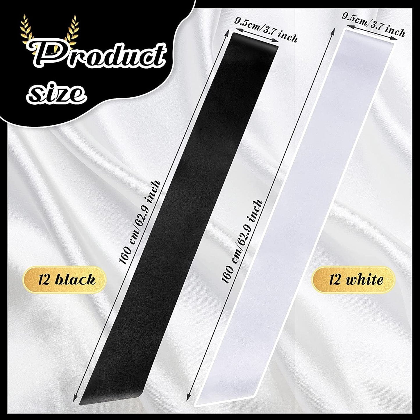24 Pieces Satin Sash Blank Sashes Pageant Sash Blank Sashes Plain Sashes DIY Plain Sashes Satin Sashes for Wedding Party Decoration Personalized Pageant Your Text Here (Black, White) Apparel & Accessories > Clothing Accessories > Sashes Waydress   
