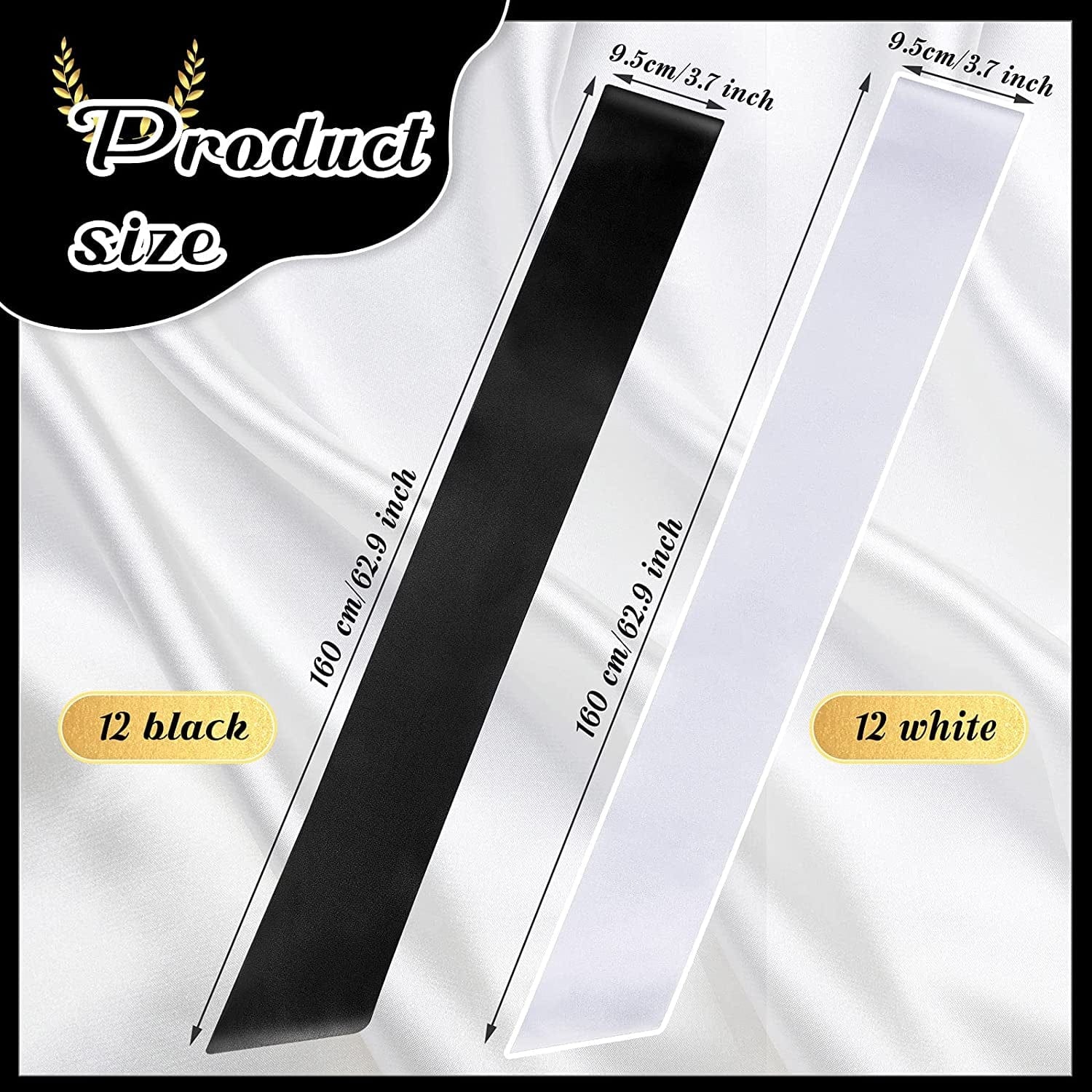 24 Pieces Satin Sash Blank Sashes Pageant Sash Blank Sashes Plain Sashes DIY Plain Sashes Satin Sashes for Wedding Party Decoration Personalized Pageant Your Text Here (Black, White) Apparel & Accessories > Clothing Accessories > Sashes Waydress   