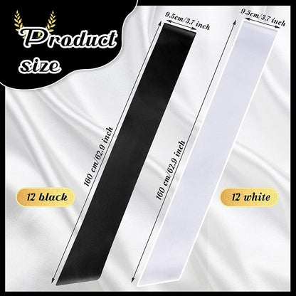 24 Pieces Satin Sash Blank Sashes Pageant Sash Blank Sashes Plain Sashes DIY Plain Sashes Satin Sashes for Wedding Party Decoration Personalized Pageant Your Text Here (Black, White) Apparel & Accessories > Clothing Accessories > Sashes Waydress   