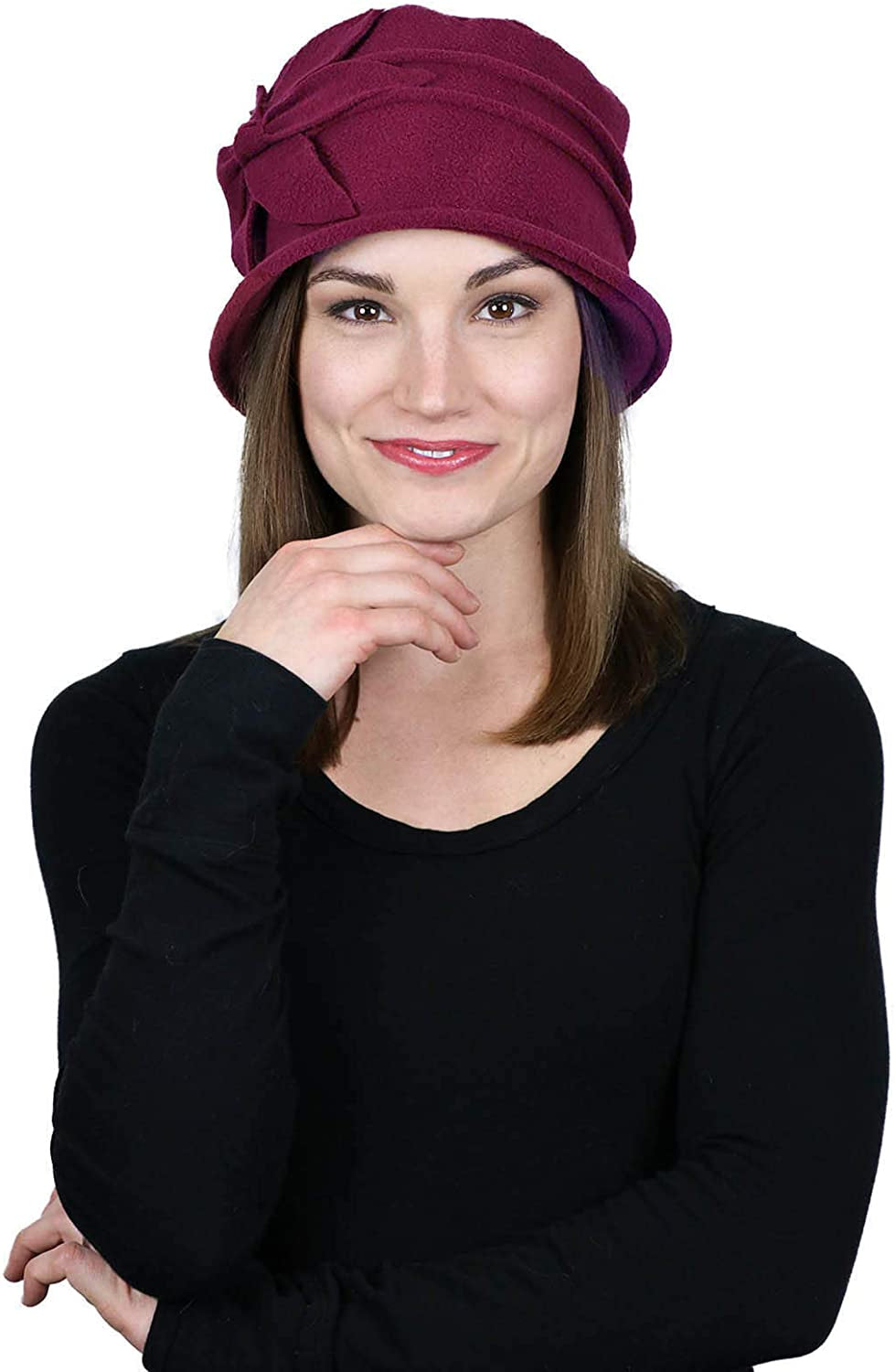 Fleece Flower Cloche Hat for Women Cancer Headwear Chemo Ladies Head Coverings Apparel & Accessories > Clothing Accessories > Headwear Hats Scarves & More Burgundy  