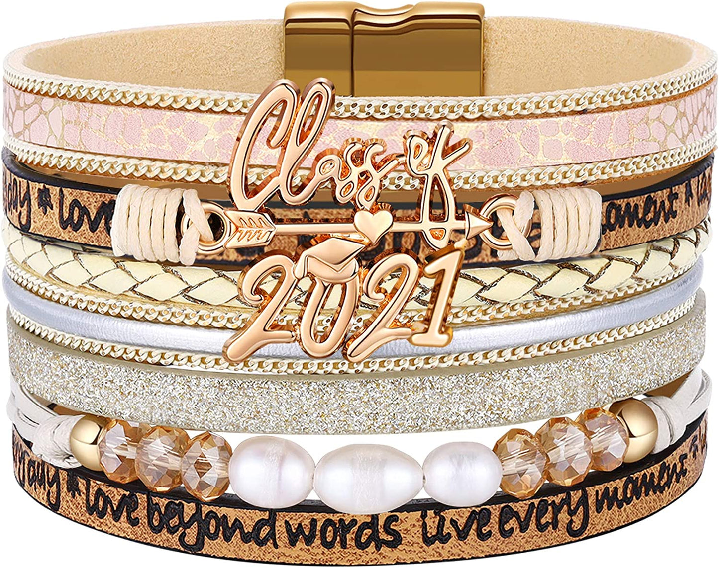 Inspirational Graduation Gifts for Her 2022 Bracelets College High School Graduate Present for Girls Boys Apparel & Accessories > Jewelry > Bracelets Desimtion D-Class of 2021  