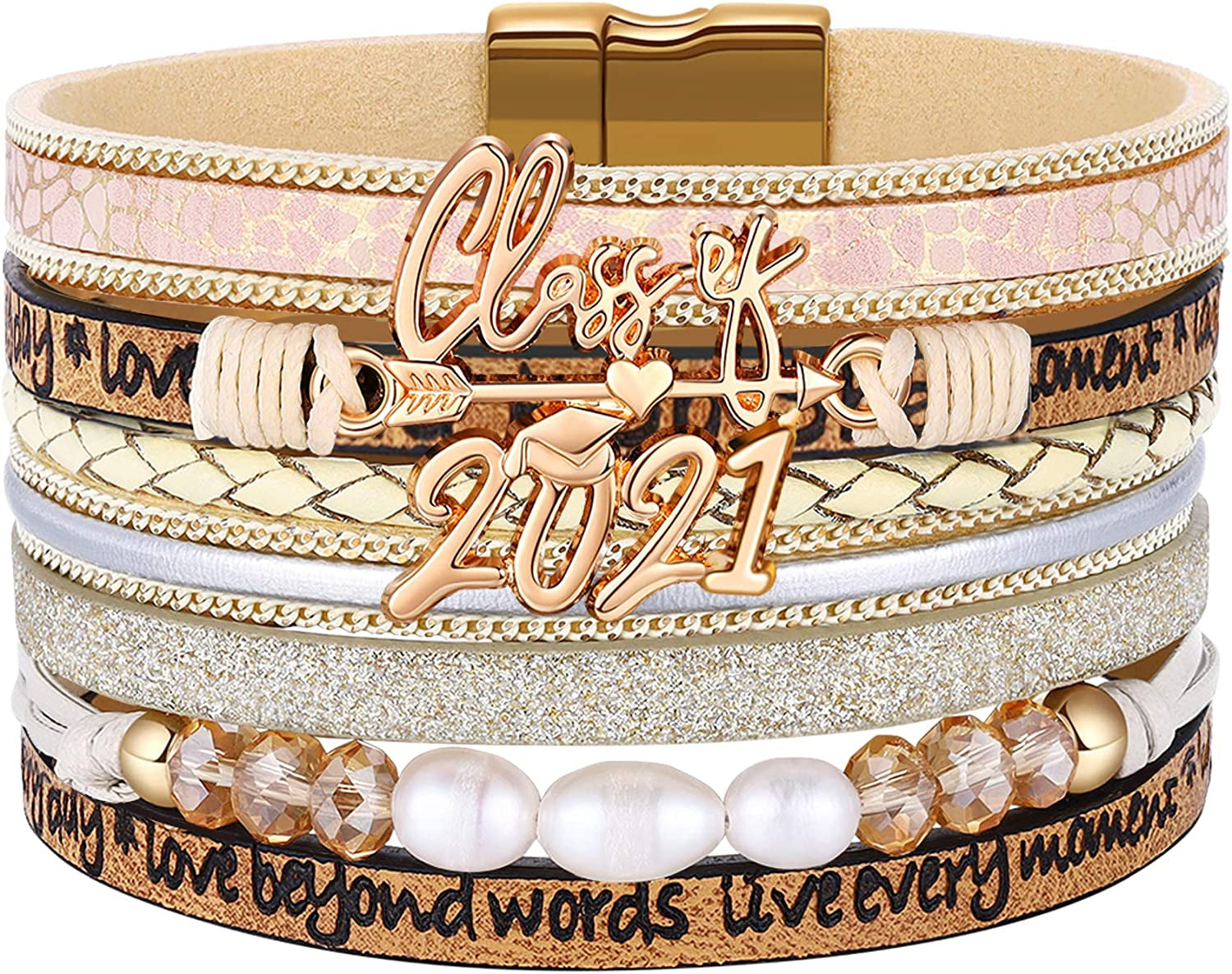 Inspirational Graduation Gifts for Her 2022 Bracelets College High School Graduate Present for Girls Boys Apparel & Accessories > Jewelry > Bracelets Desimtion D-Class of 2021  