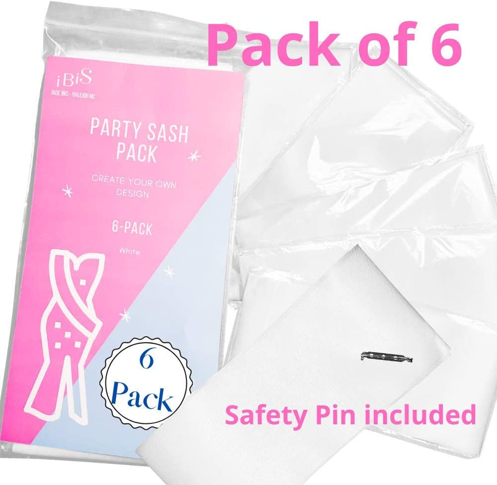 Blank White Satin Sash 6 Pack - Make Your Own Party, Pageant or Party Sash for Parades, Party, Pageants, Baby Showers, Bachelorette Parties (6 Pack Satin White Sashes) Apparel & Accessories > Clothing Accessories > Sashes Jade Ibis   