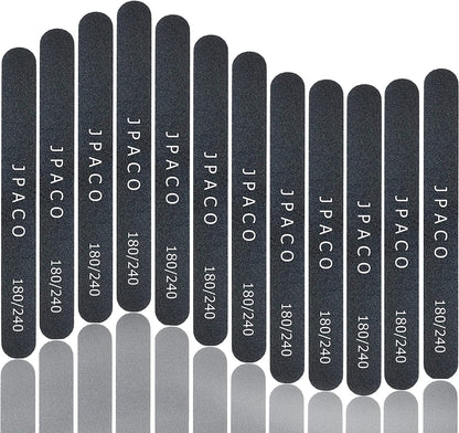 Nail Files 180 240 Grit for Natural Acrylic Poly Nail Extension Gel Nails Double Sided Black Washable Professional Set Manicure Tools (12 Pack) by JPACO Health & Beauty > Personal Care > Cosmetics > Cosmetic Tools > Nail Tools JPACO   