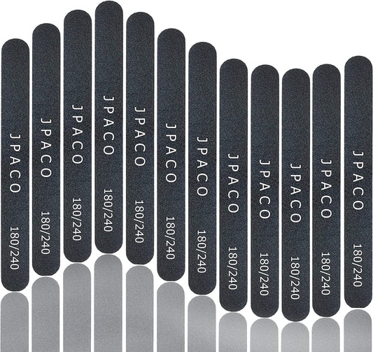 Nail Files 180 240 Grit for Natural Acrylic Poly Nail Extension Gel Nails Double Sided Black Washable Professional Set Manicure Tools (12 Pack) by JPACO Health & Beauty > Personal Care > Cosmetics > Cosmetic Tools > Nail Tools JPACO   