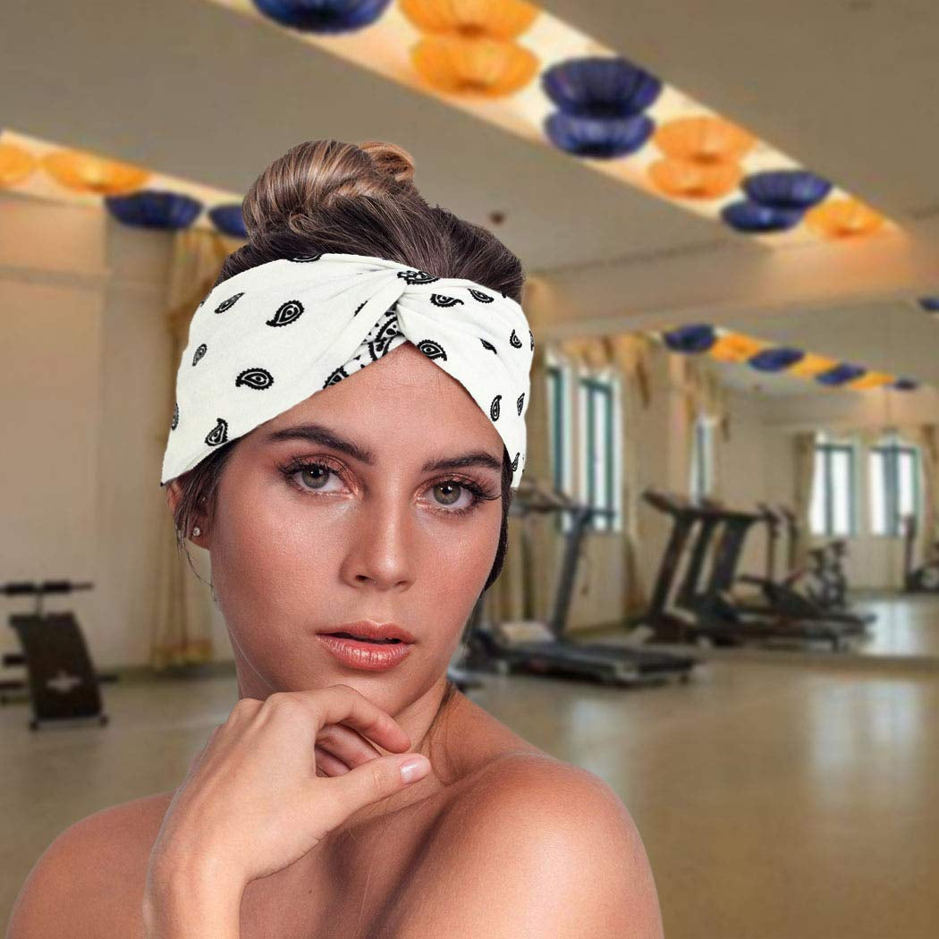 Urieo Boho Headbands Stretch Paisley Print Bandana Headband Criss Cross Hair Bands Knotted Head Wrap Yoga Daily for Women and Girls (Pack of 4) (A) Apparel & Accessories > Clothing Accessories > Bandanas & Headties Urieo   
