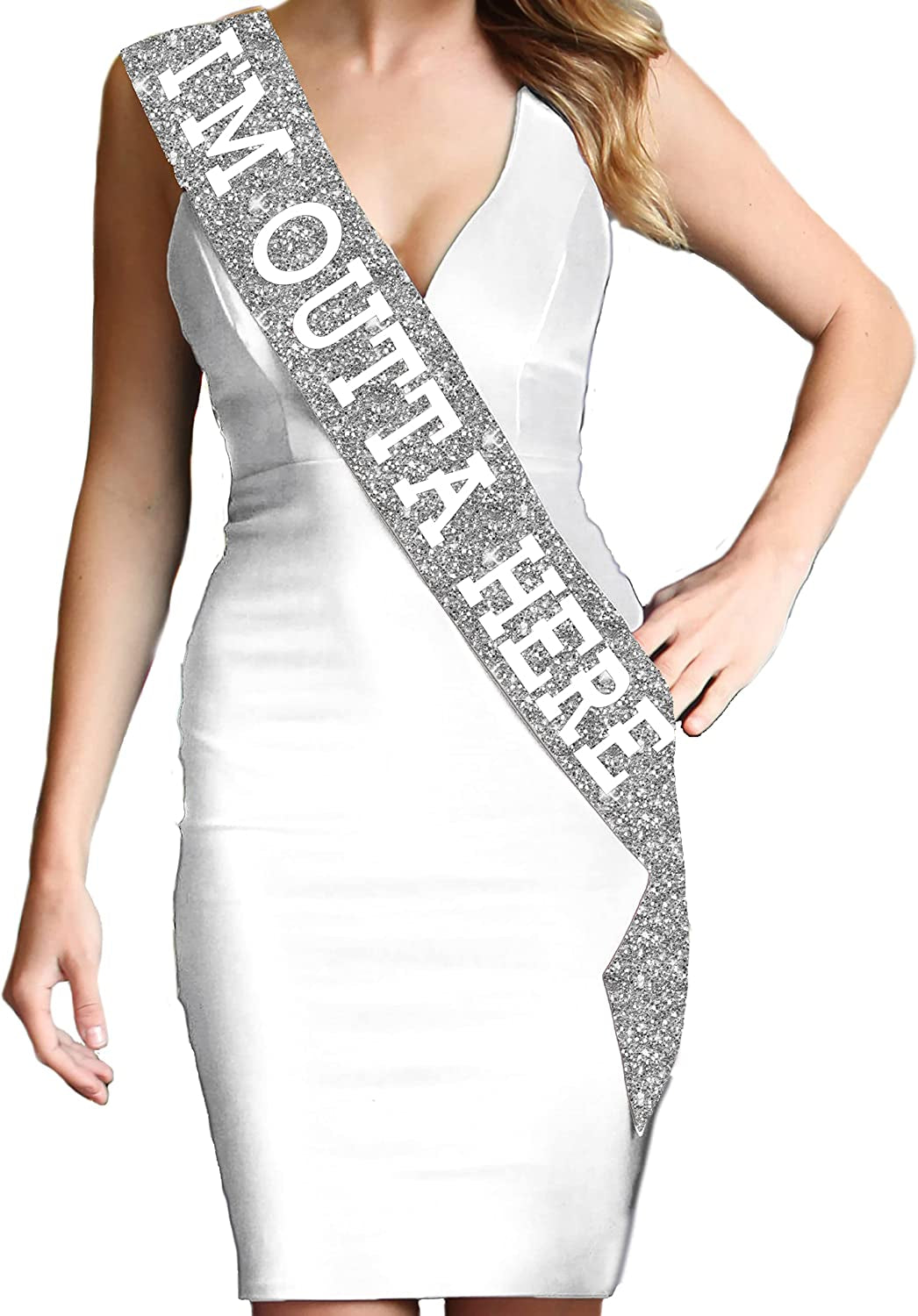 Senior Sash - Senior Night Party Decorations - Senior 2023 Party Sports Event Sash Cheer Dance Team Apparel & Accessories > Clothing Accessories > Sashes RhinestoneSash Silver Sparkle (Outta)  