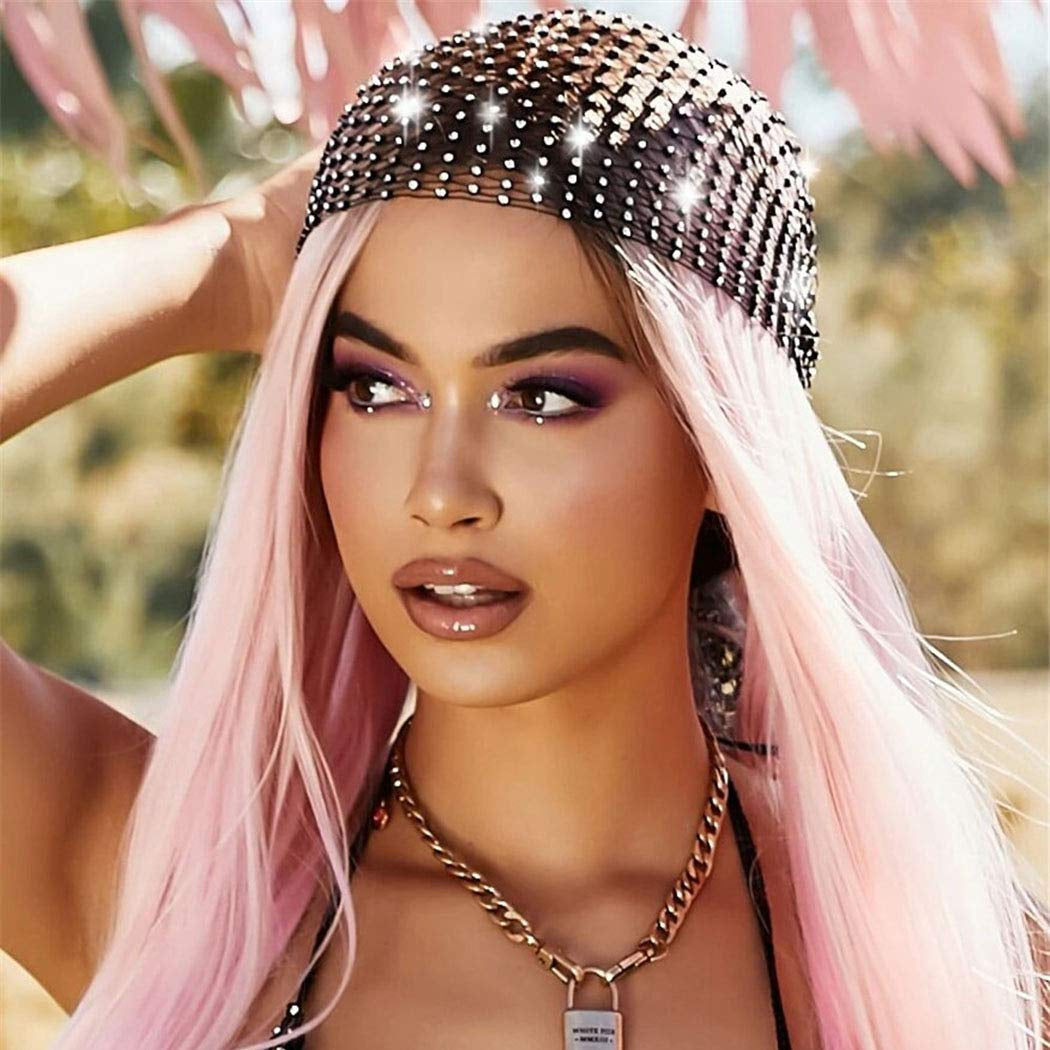 Earent Mesh Rhinestone Headbands Black Glitter Wide Hairbands Elastic Turban Kerchiefs Crystal Nightclub Headscarfs Rave Party Head Wraps Sparkle Body Jewelry for Women and Girls(Headbands) (A-Black) Apparel & Accessories > Jewelry > Body Jewelry EARENT A-Black  