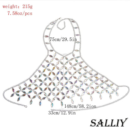 Salliy Boho Body Chain Bra Silver Sexy Rhinestone Bikini Bra Body Halter Backless Sequins Chain Bra Beach Body Accessories Jewelry for Women and Girls (M) Apparel & Accessories > Jewelry > Body Jewelry Salliy   