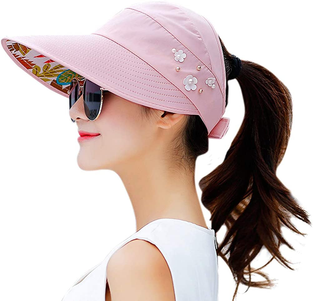 HINDAWI Sun Hats for Women Wide Brim Sun Hat UV Protection Caps Floppy Beach Packable Visor Apparel & Accessories > Clothing Accessories > Hats HINDAWI Light Pink  