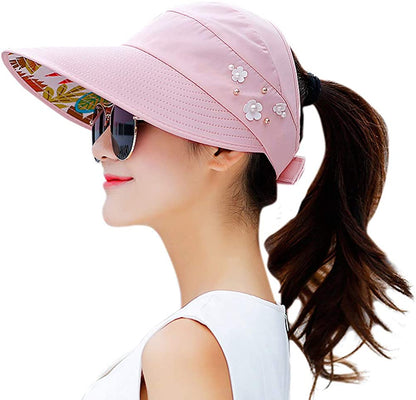 HINDAWI Sun Hats for Women Wide Brim Sun Hat UV Protection Caps Floppy Beach Packable Visor Apparel & Accessories > Clothing Accessories > Hats HINDAWI Light Pink  