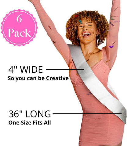 Blank White Satin Sash 6 Pack - Make Your Own Party, Pageant or Party Sash for Parades, Party, Pageants, Baby Showers, Bachelorette Parties (6 Pack Satin White Sashes) Apparel & Accessories > Clothing Accessories > Sashes Jade Ibis   