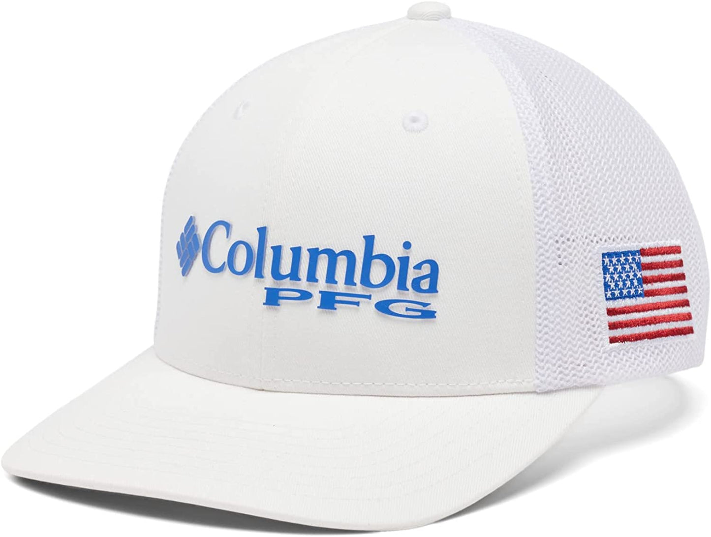 Columbia PFG Logo Mesh Ball Cap-High Crown Apparel & Accessories > Clothing Accessories > Hats Columbia White/Vivid Blue/Usa Flag XX-Large 