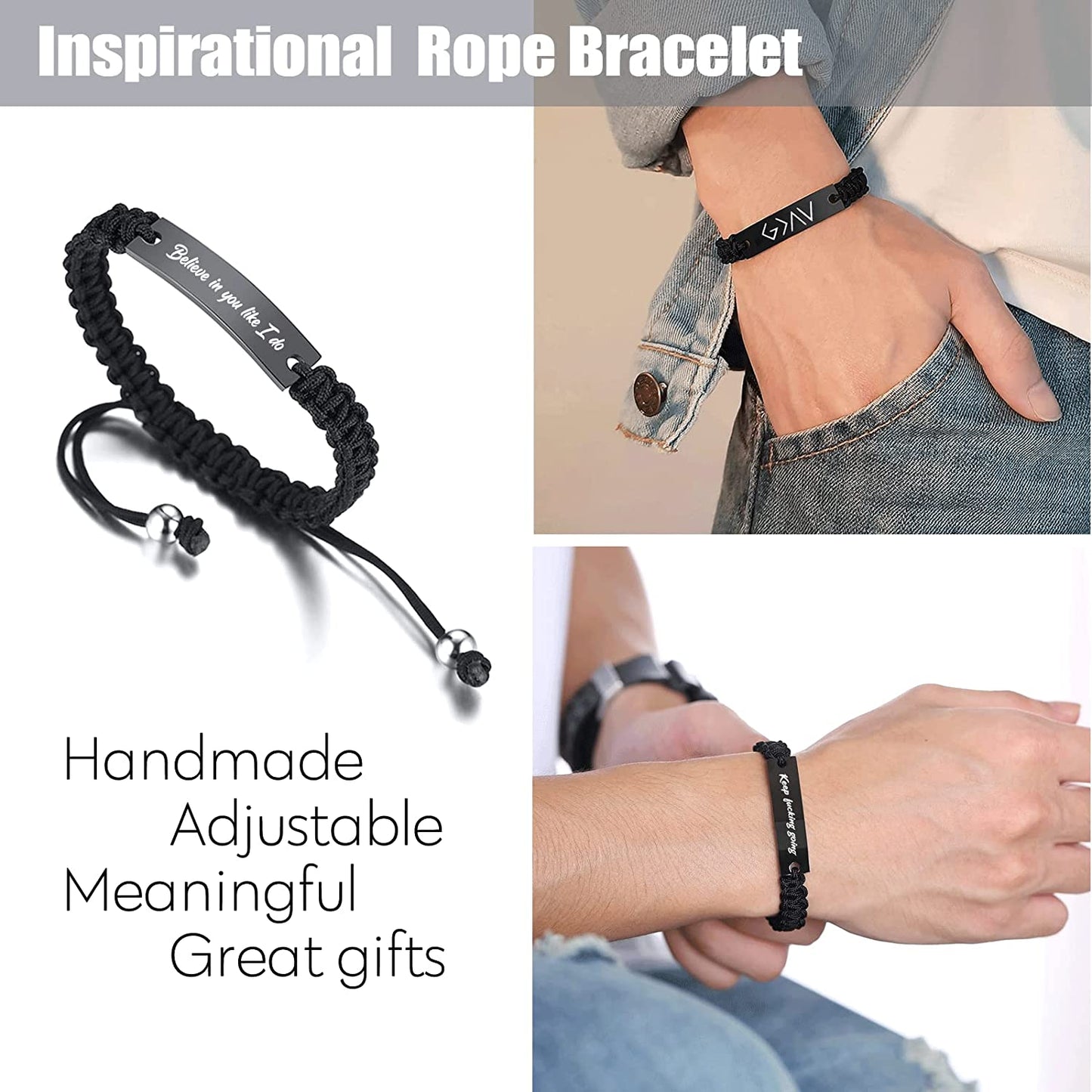 VNOX Personalized Inspirational Bracelet for Women Men - Engarved Handmade Rope Adjustable Bracelet Encouragement Motivational Gift Apparel & Accessories > Jewelry > Bracelets VNOX Jewelry   