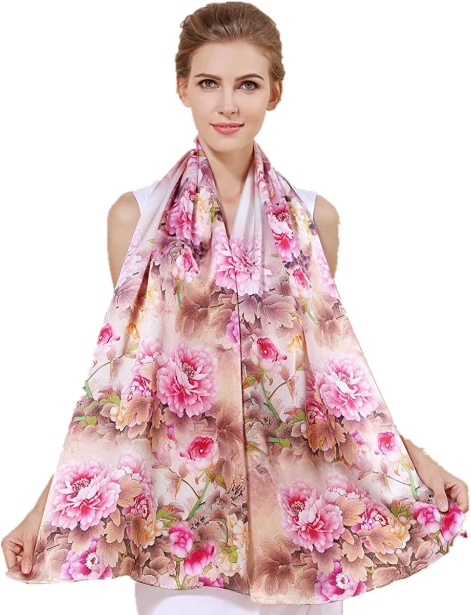Women'S 100% Charmeuse Mulberry Silk Long Scarf for Gift Hair Ladies Shawls Floral and Butterfly Scarves Apparel & Accessories > Clothing Accessories > Scarves & Shawls WindamazingStory Metallic  