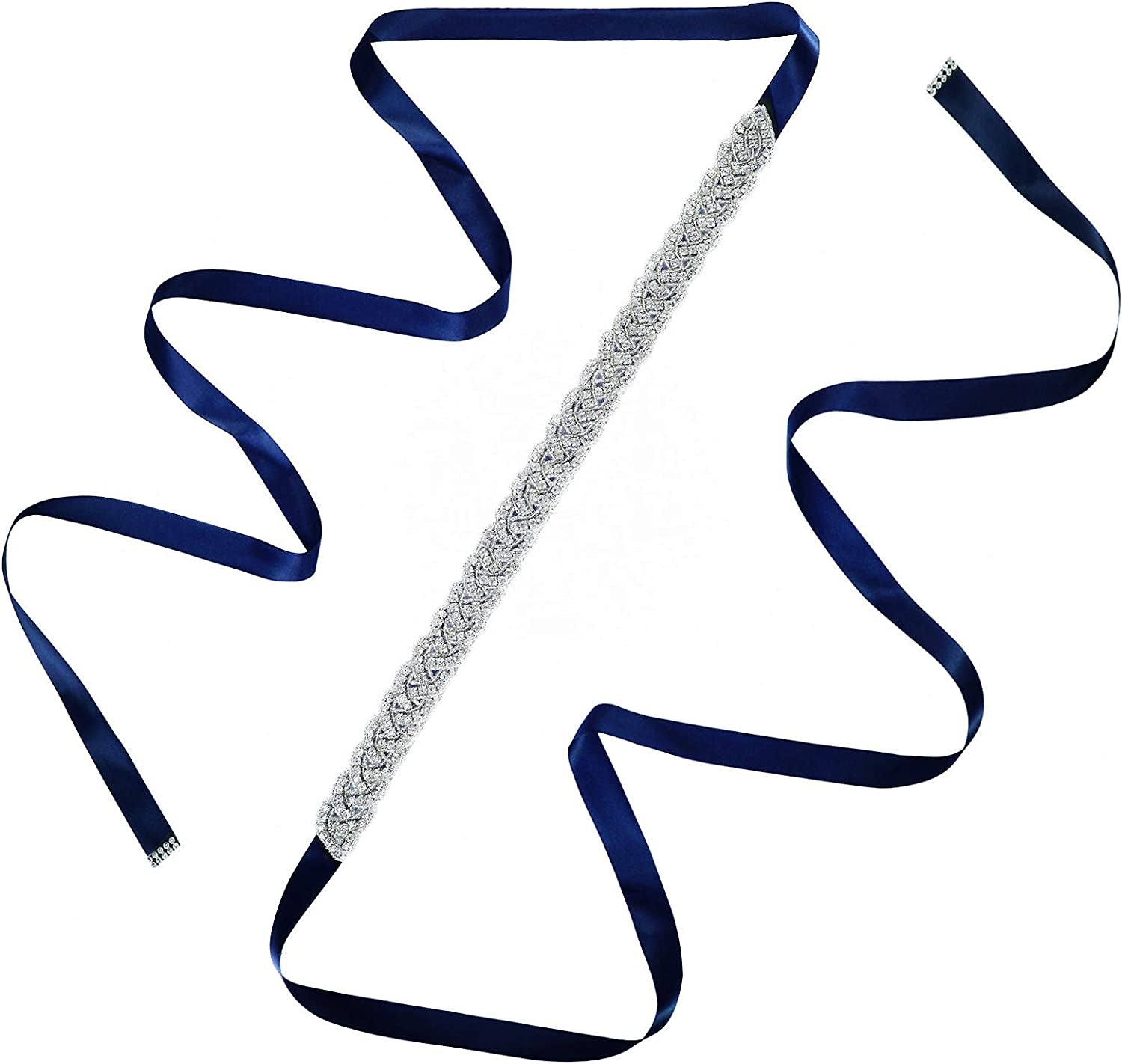 AWAYTR Bridal Rhinestone Wedding Belt - Silver Rhinestone Belts for Women Formal Evening Dress Apparel & Accessories > Clothing Accessories > Belts AWAYTR Navy Blue  