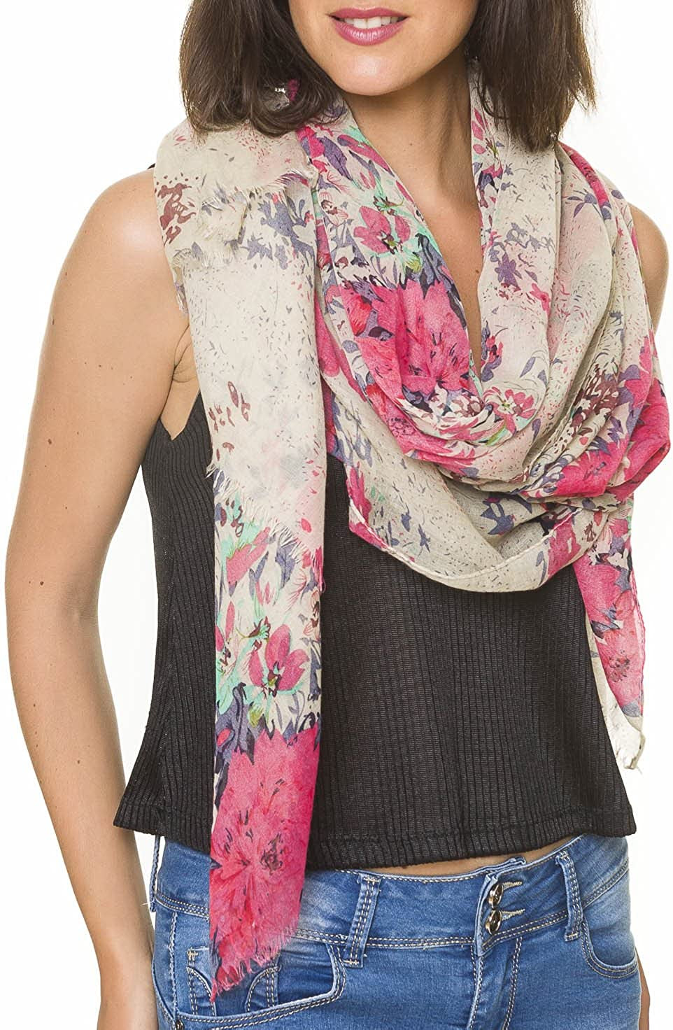 Scarf for Women Lightweight Floral Flower Scarves for Spring Spring Fall Winter Shawl Wrap Apparel & Accessories > Clothing Accessories > Scarves & Shawls MELIFLUOS DESIGNED IN SPAIN   