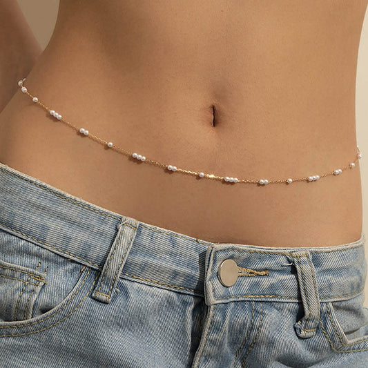 Reetan Pearl Belly Body Chains Gold Waist Chain Beach Bikini Fashion Body Jewelry Accessories for Women and Girls Apparel & Accessories > Jewelry > Body Jewelry REETAN   