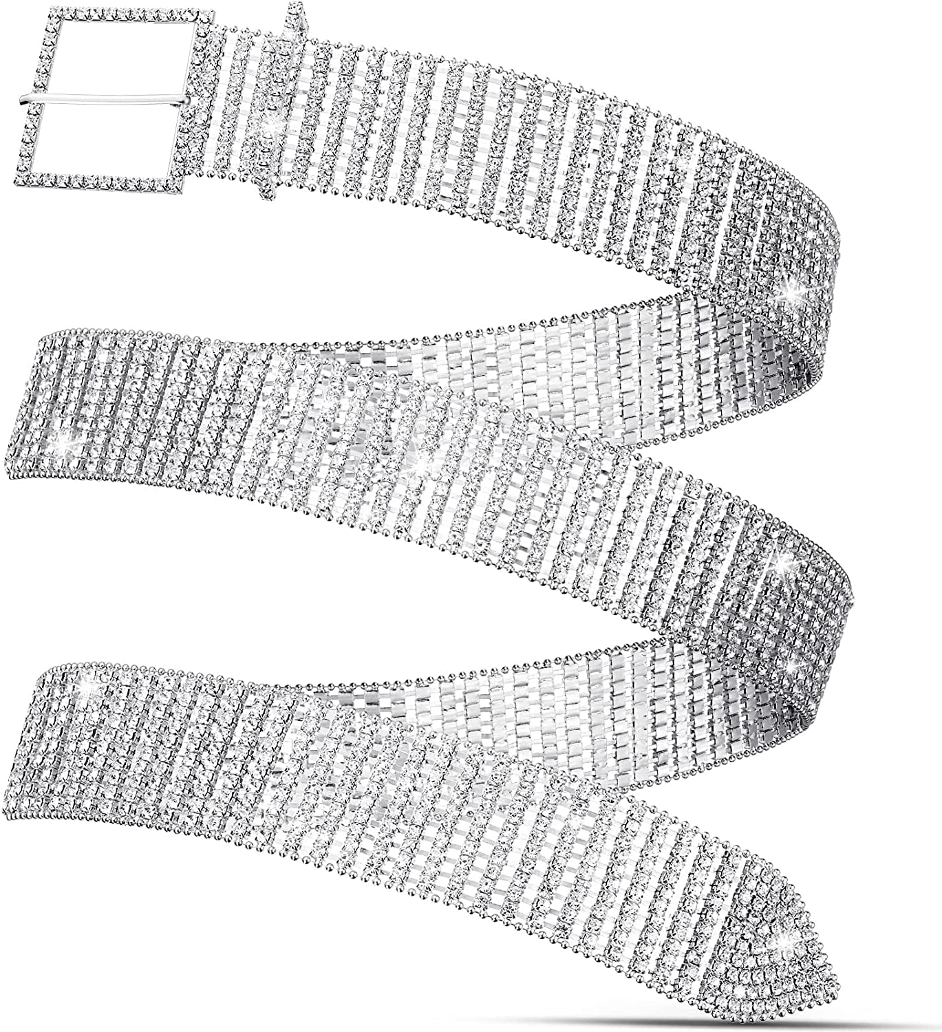 Women Rhinestone Belt Wide Glitter Waist Belt Glitter Belt with Buckle Shiny Artificial Diamond Waist Belt for Jeans Dresses Apparel & Accessories > Clothing Accessories > Belts Geyoga Silver  