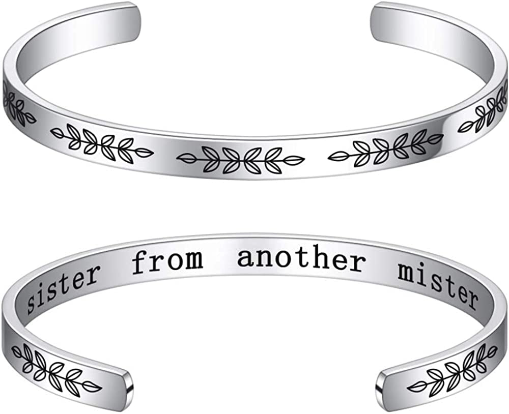 M MOOHAM Bracelets for Women- Engraved Quote Inspirational Bracelet Birthday Christmas Funny Gifts for Best Friend, Daughter, Son, Sister, Niece, Mom, Coworkers, Stainless Steel Jewelry Apparel & Accessories > Jewelry > Bracelets M MOOHAM "Sisters-Sister from another mister  