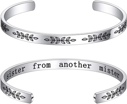 M MOOHAM Bracelets for Women- Engraved Quote Inspirational Bracelet Birthday Christmas Funny Gifts for Best Friend, Daughter, Son, Sister, Niece, Mom, Coworkers, Stainless Steel Jewelry Apparel & Accessories > Jewelry > Bracelets M MOOHAM "Sisters-Sister from another mister  