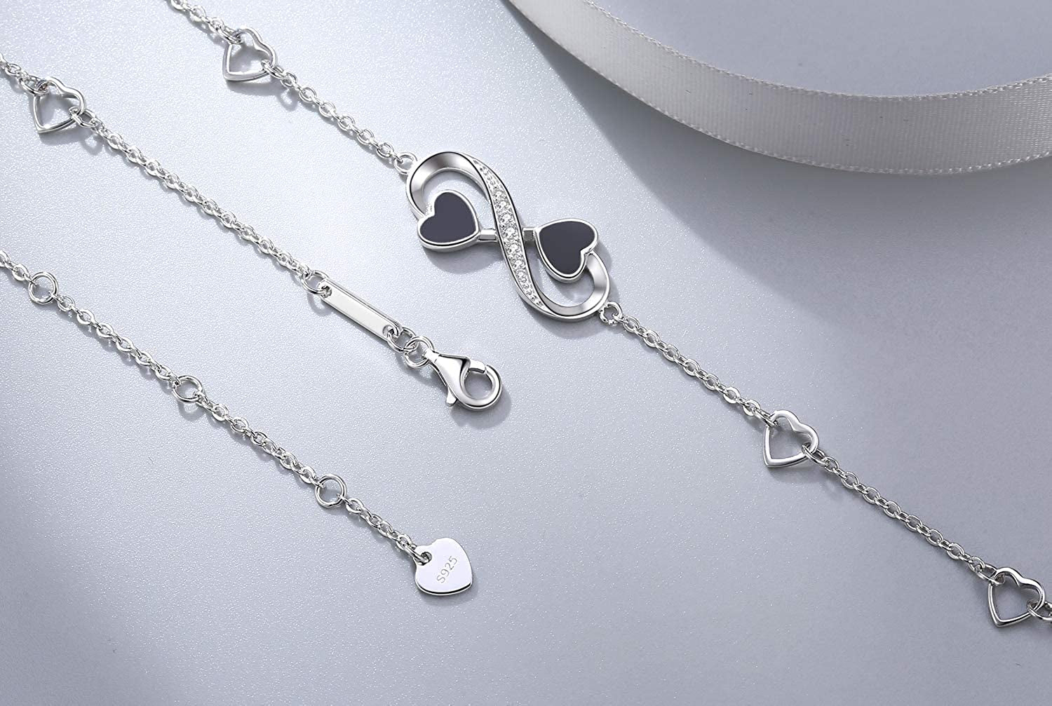 Infinity Ankle Bracelet for Women, 925 Sterling Silver Charm Adjustable Anklet, Large Bracelet Fine Jewelry ♥ Mothers Day Gifts ♥ White Gold / Rose Gold Plated Apparel & Accessories > Jewelry > Anklets PUPILLEMON   
