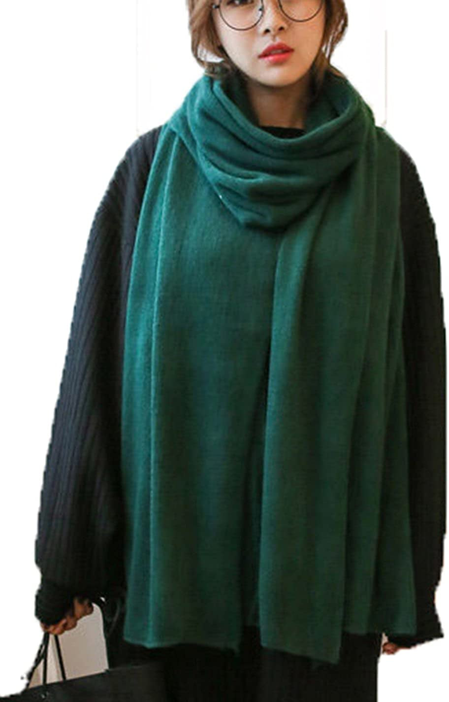 Wander Agio Womens Warm Winter Infinity Scarves Set Blanket Scarf Pure Color Apparel & Accessories > Clothing Accessories > Scarves & Shawls Wander Agio Dark Green  