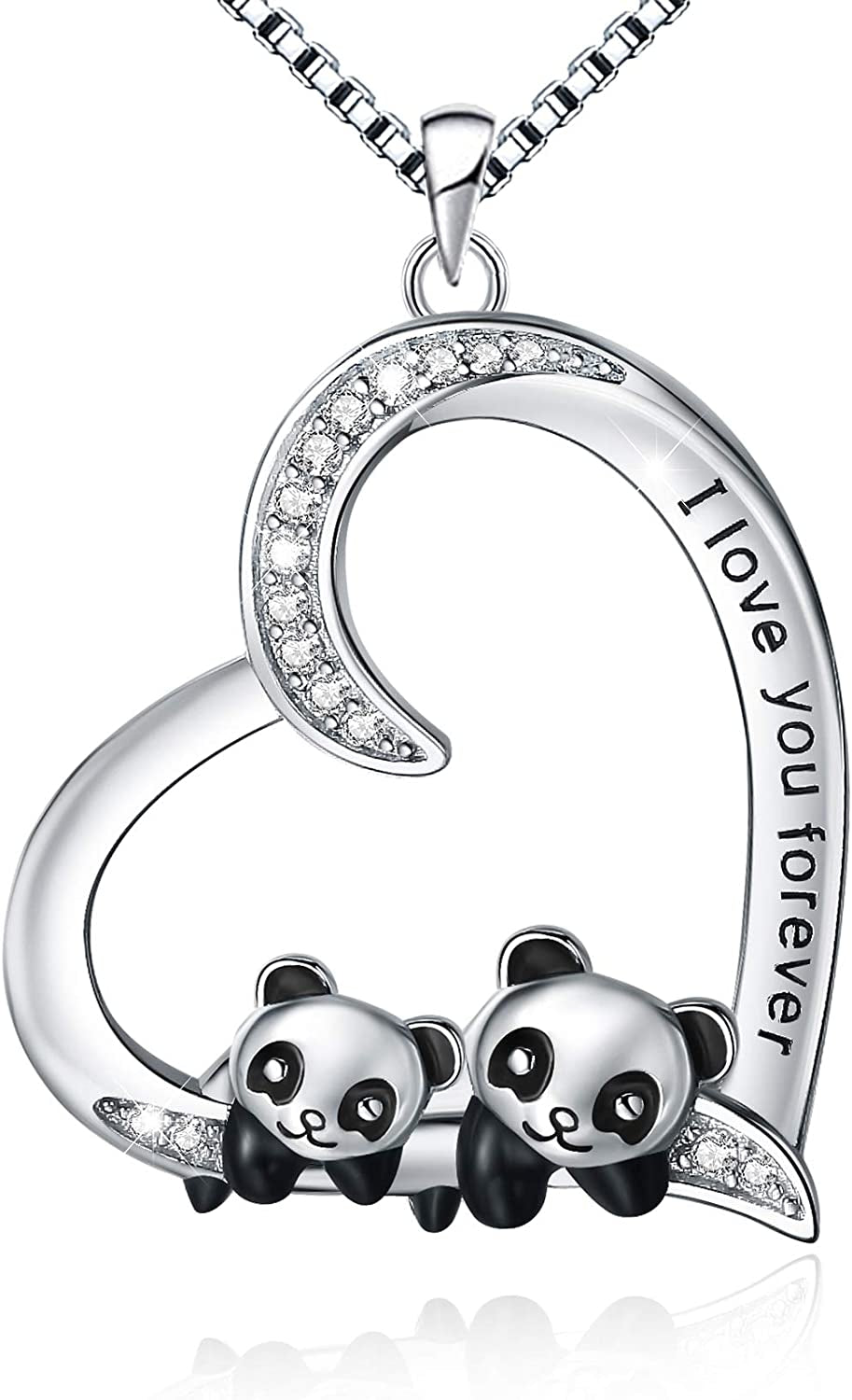 MUATOGIML 925 Sterling Silver Mom Necklace Love Heart Pendant Mama Bear Panda Elephant Sloth Animal Necklaces Mother Son Daughter Jewelry Gifts for Women Mum Family Apparel & Accessories > Jewelry > Anklets MUATOGIML JEWELRY Cute mama panda and 1 cub  