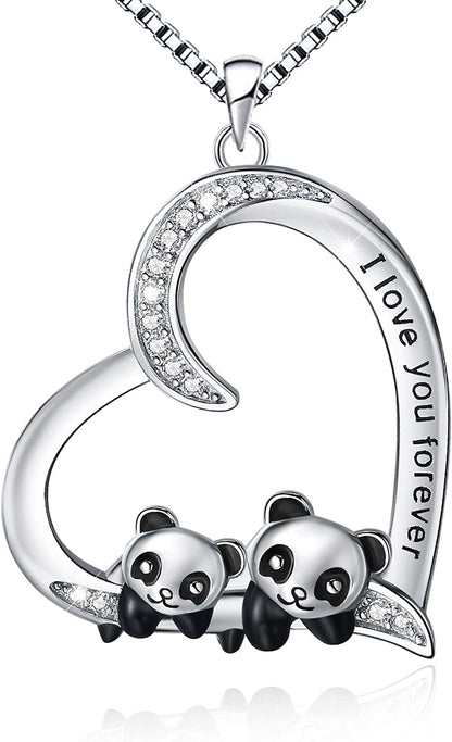 MUATOGIML 925 Sterling Silver Mom Necklace Love Heart Pendant Mama Bear Panda Elephant Sloth Animal Necklaces Mother Son Daughter Jewelry Gifts for Women Mum Family Apparel & Accessories > Jewelry > Anklets MUATOGIML JEWELRY Cute mama panda and 1 cub  