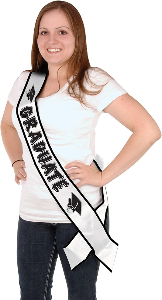 Graduate Satin Sash Party Accessory (1 Count) (1/Pkg) Apparel & Accessories > Clothing Accessories > Sashes Beistle Black/White 33" x 4" 