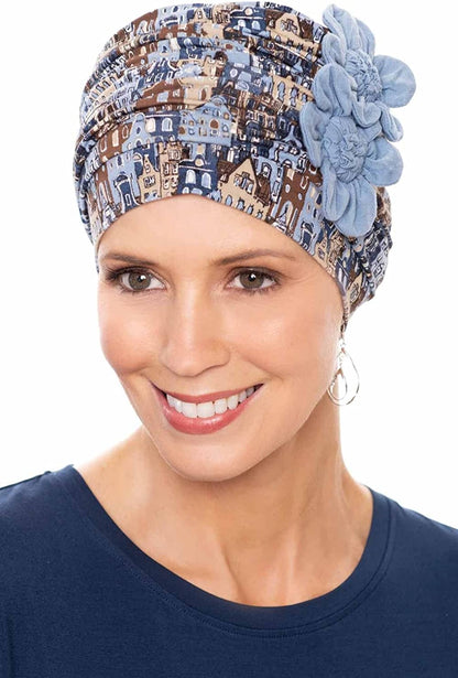 Cardani Large Flapper Turban Viscose from Bamboo Hat for Large Heads Apparel & Accessories > Clothing Accessories > Headwear Cardani Paris Print With Denim One Size 