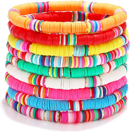 Surfer Heishi Bracelets for Women Stackable Rainbow Vinyl Disc Clay Beaded Stretch Bracelets Elastic Layering Friendship Bracelets Boho Summer Beach Jewelry Apparel & Accessories > Jewelry > Bracelets XOCARTIGE Style A  
