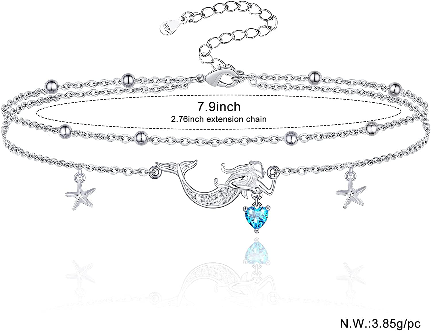 Sianilvera S925 Sterling Silver Foot Charm Jewelry Adjustable Anklet Link Bracelet Gift Double Layered Ocean Animal Anklets for Women Girls Apparel & Accessories > Jewelry > Anklets Sianilvera   