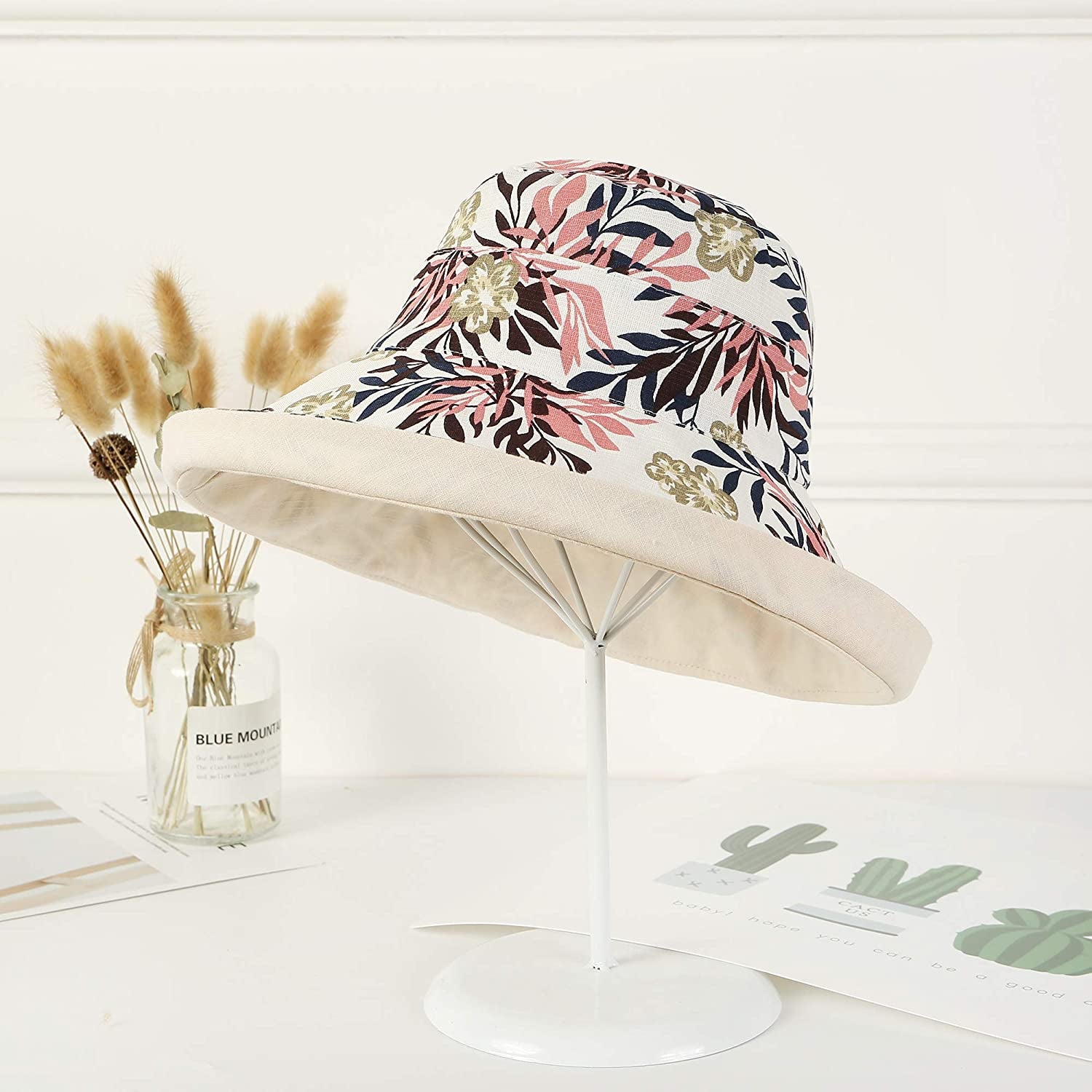 Farodor Women'S Packable Reversible Bucket Hat UV Sun Protection Wide Brim Summer Beach Cap (2Floral-Beige) Apparel & Accessories > Clothing Accessories > Hats FaroDor   
