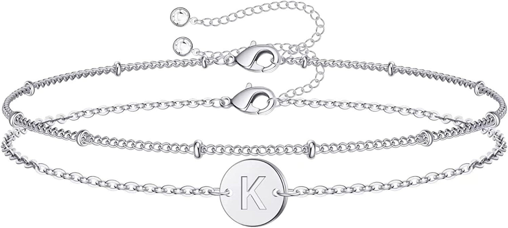 Silver Initial Bracelets for Women Teen Girls, 14K White Gold Filled Layered Letter Initial Bracelet Dainty Disc Initial Charm Bracelets Silver Bracelets for Women Girls Jewelry Gifts for Girls Apparel & Accessories > Jewelry > Bracelets MONOZO K  