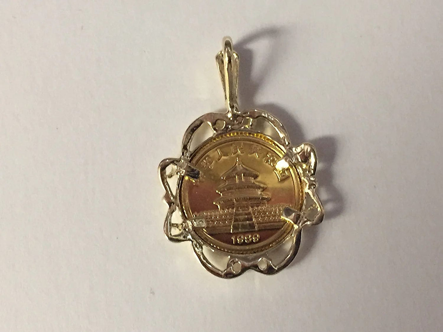 24K Chinese Panda Bear Coin Set in 14K Solid Gold Coin Charm Pendant -Random Year Coin