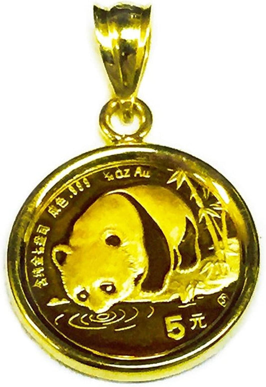 24K Chinese Panda Bear Coin Set in 14K Solid Gold Coin Charm Pendant-Random Year Coin