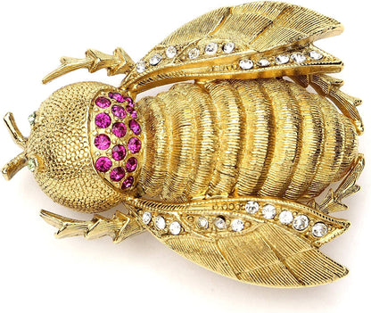 24K Gold Plated Made in New York Luxury Statement Bug Bee Fly Insect Color Crystal Swarovski Vintage Designer Brooch Pin Badge Anniversary Mother Gift Silk Moth