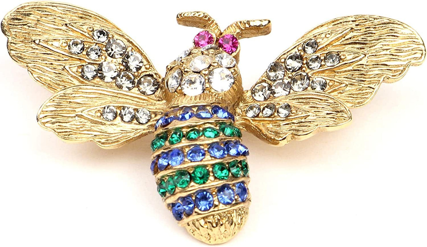 24K Gold Plated Made in New York Luxury Statement Bug Bee Fly Insect Color Crystal Swarovski Vintage Designer Brooch Pin Badge Anniversary Mother Gift Moth