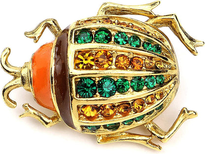 24K Gold Plated Made in New York Luxury Statement Bug Bee Fly Insect Color Crystal Swarovski Vintage Designer Brooch Pin Badge Anniversary Mother Gift Beetle Bug
